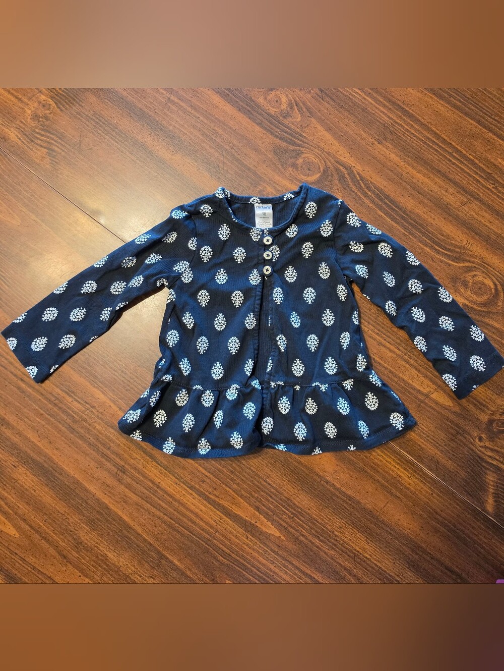 18 Months Carter's Navy Long Sleeve Peplum Top with White Floral Dots